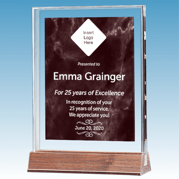 Career Recognition Marble Ruby Polished Acrylic Award on Walnut Base Career Recognition Marble Ruby Polished Acrylic Award on Walnut Base
