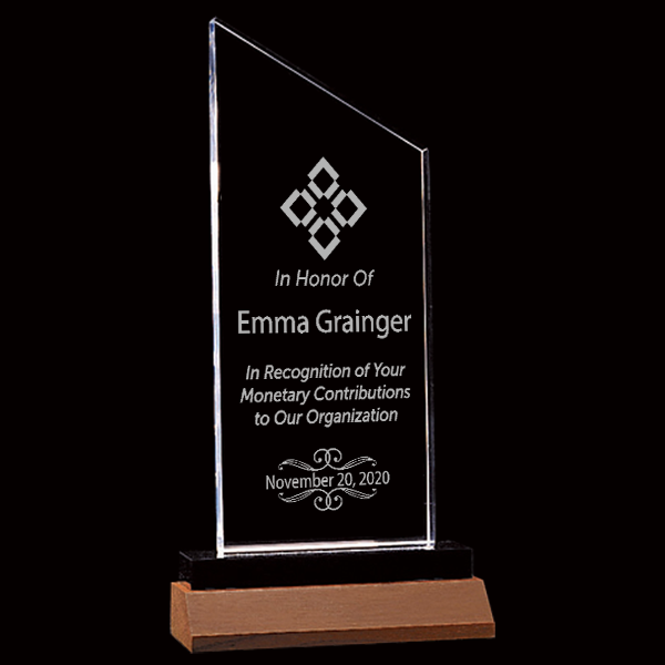 Donor Recognition Zenith Series Clear Acrylic Award w/Walnut Base Donor Recognition Zenith Series Clear Acrylic Award w/Walnut Base