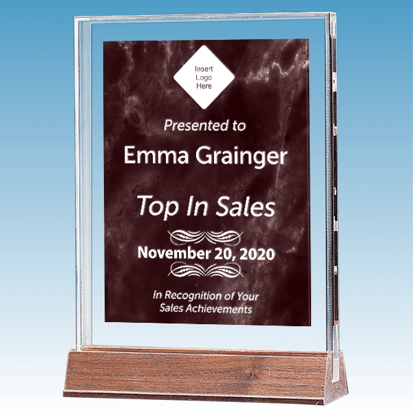 Sales Goal Marble Ruby Polished Acrylic Award on Walnut Base Sales Goal Marble Ruby Polished Acrylic Award on Walnut Base