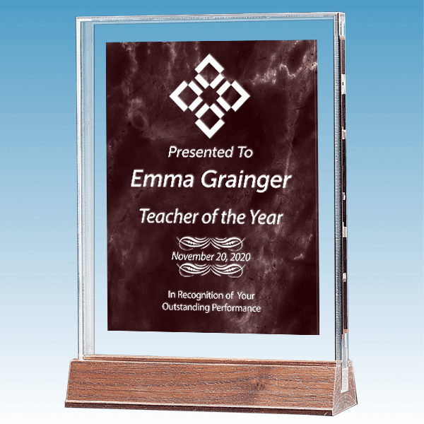 Teacher Marble Ruby Polished Acrylic Award on Walnut Base Teacher Marble Ruby Polished Acrylic Award on Walnut Base
