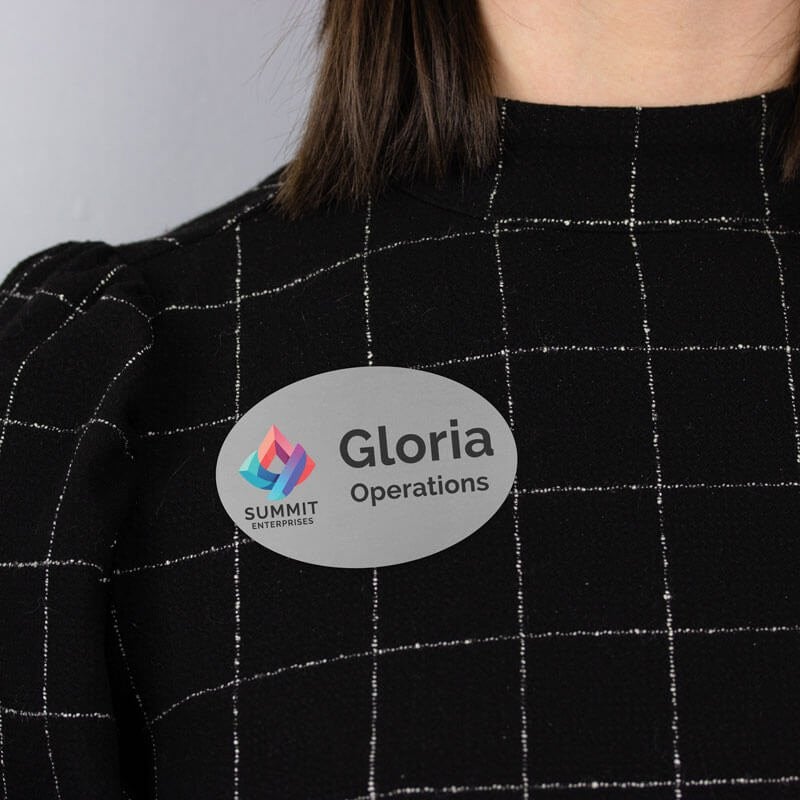 Magnetic Oval Name Tag on business attire 