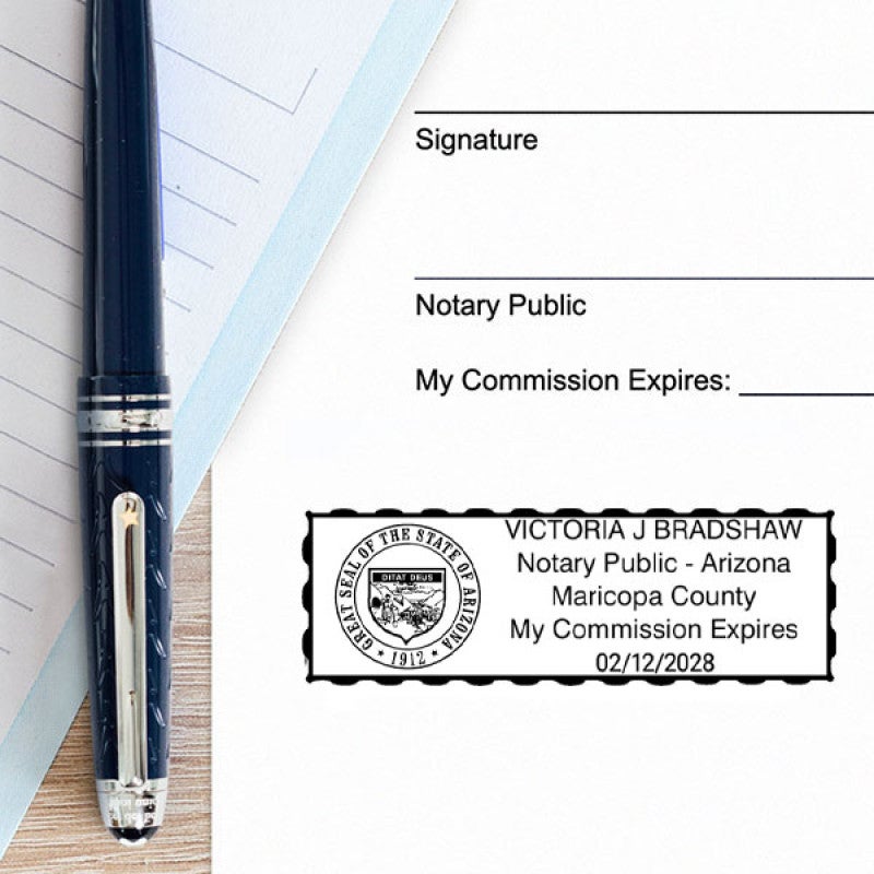 Arizona Notary Rectangular Stamp Impression on Paper