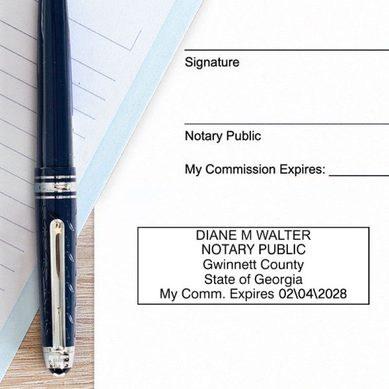 Georgia Rectangular Notary Seal Example on Paper