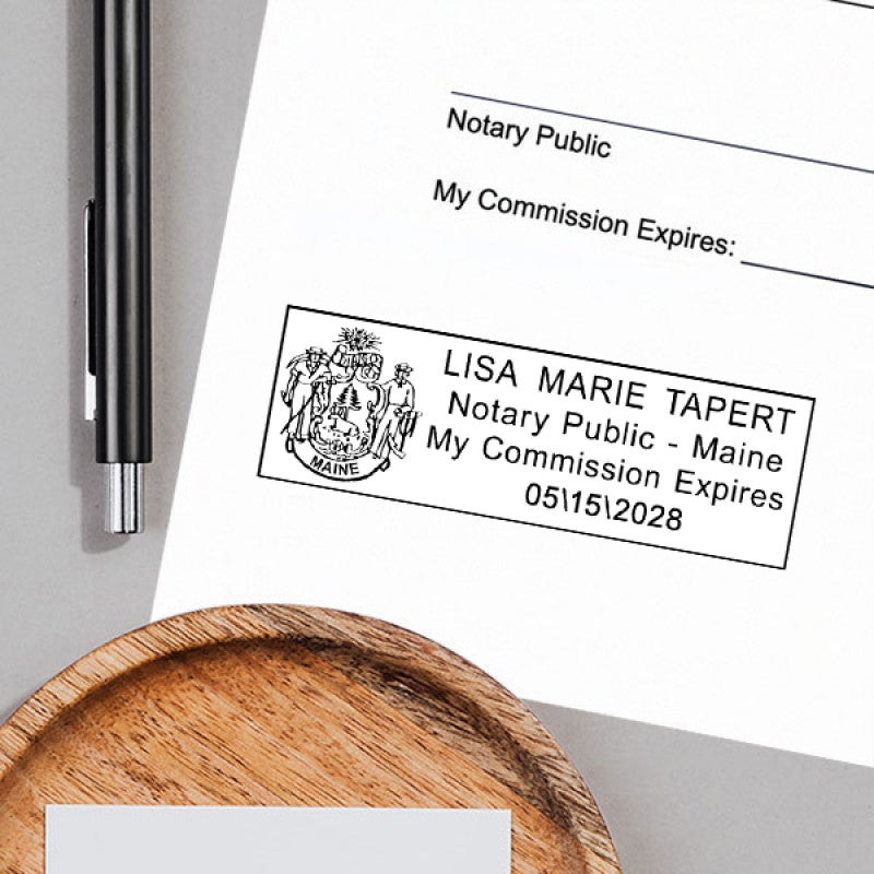 Example of Maine Notary Rectangle impression on white paper