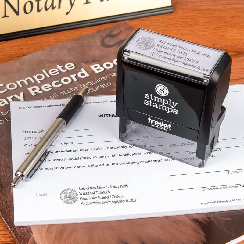 Rectangular New Mexico Notary State Stamp Used on a Document