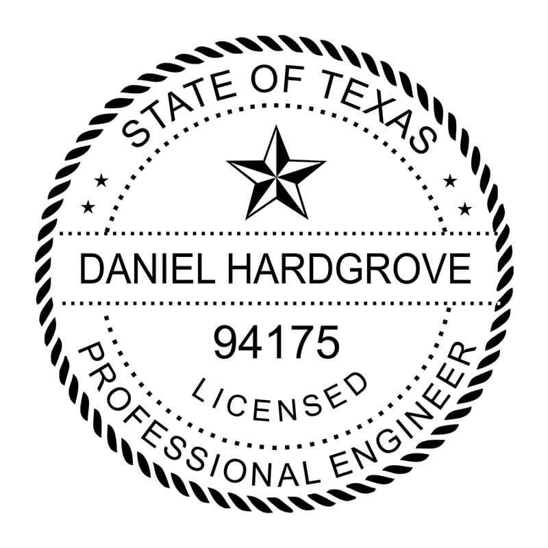Texas professional engineer stamp with name, license number, and circular border design.