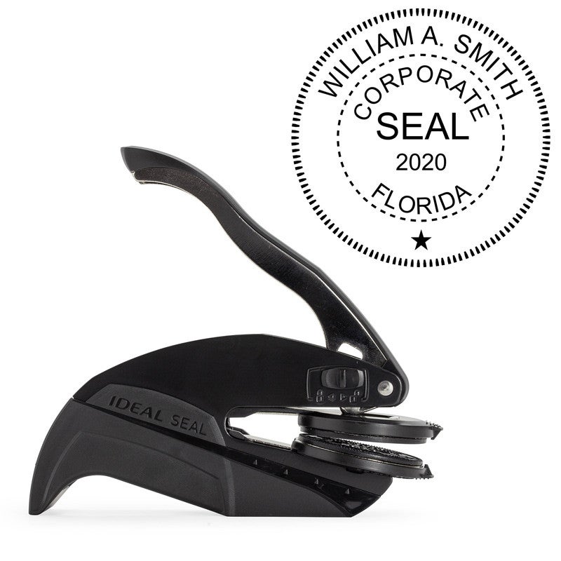 The Corporate Seal Embosser with Year is pictured with the Pocket Seal by Trodat.