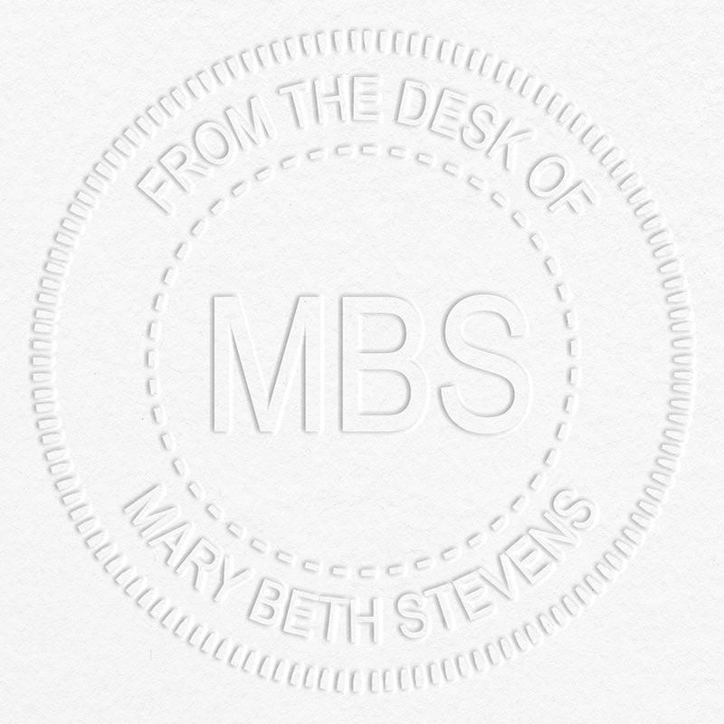 Custom Initial From the Desk of Embosser impression on grey paper