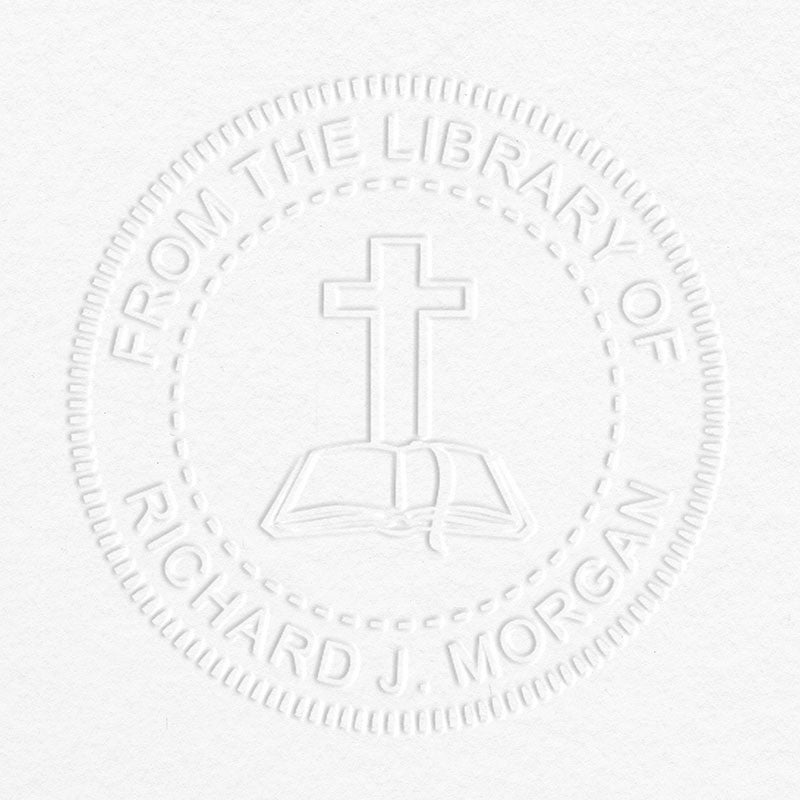 From the Library Cross Custom Book Embosser impression on Grey paper