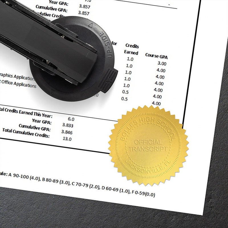 Example of Official Transcript Embosser Seal Impression on Gold Sticker