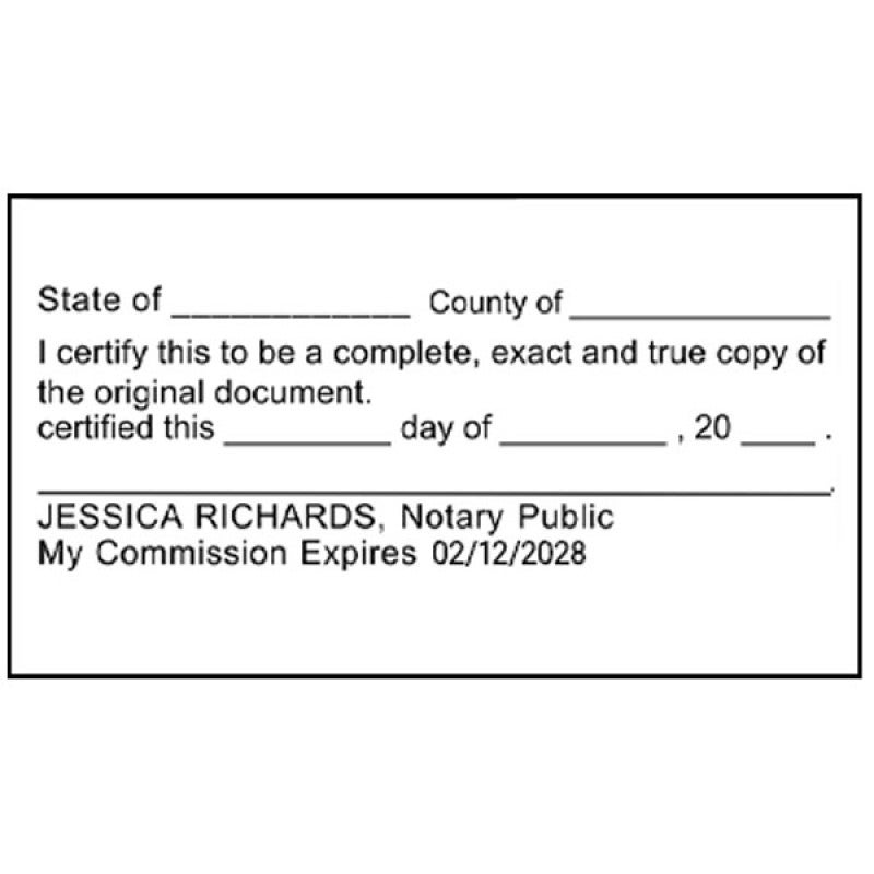 Certified True Copy Stamp for Notary Use Imprint Example