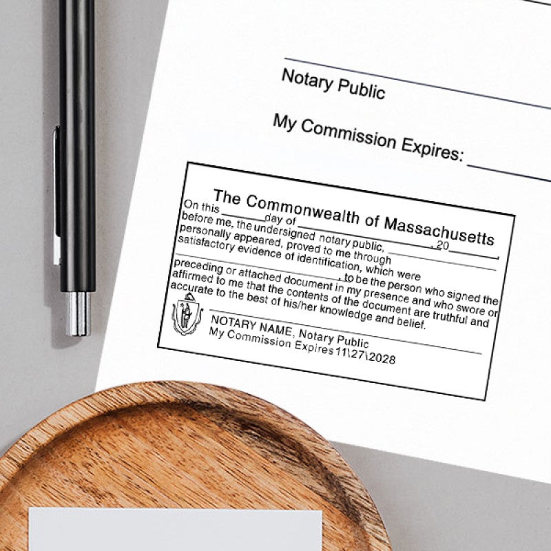 Another example of Massachusetts JURAT Notary Stamp impression on paper