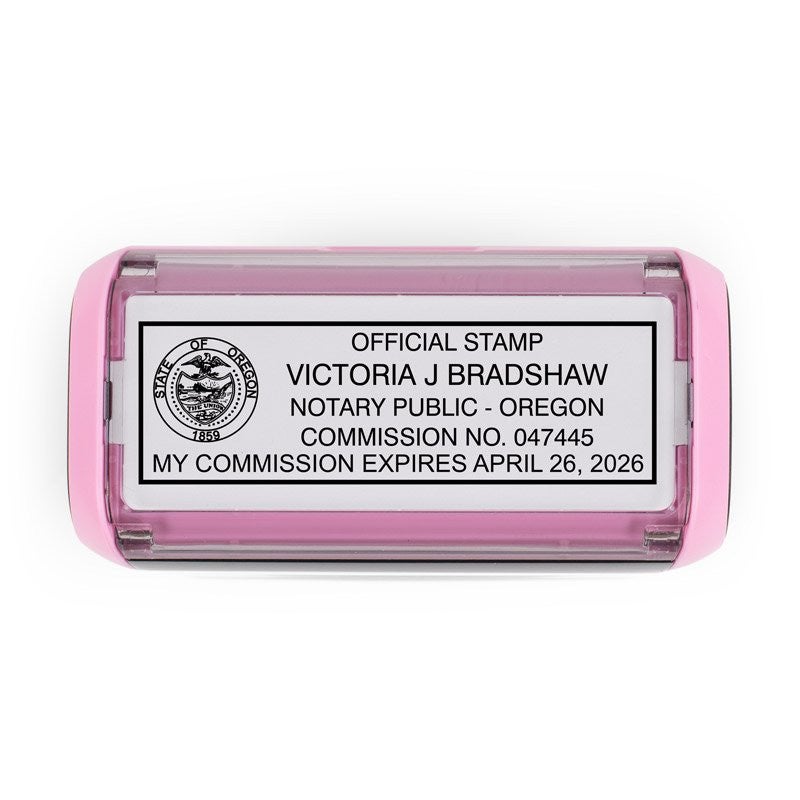 Oregon Notary Pink Stamp Top View of Index Label