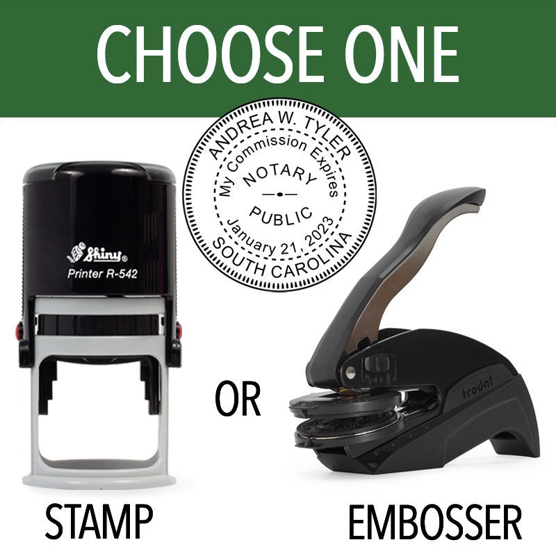 South Carolina Notary Round With Expiration Date - Choose Stamp or Embosser