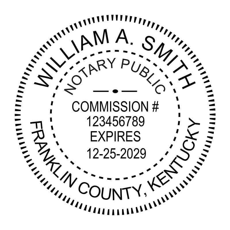 Kentucky Round Notary Stamp impression example in black ink