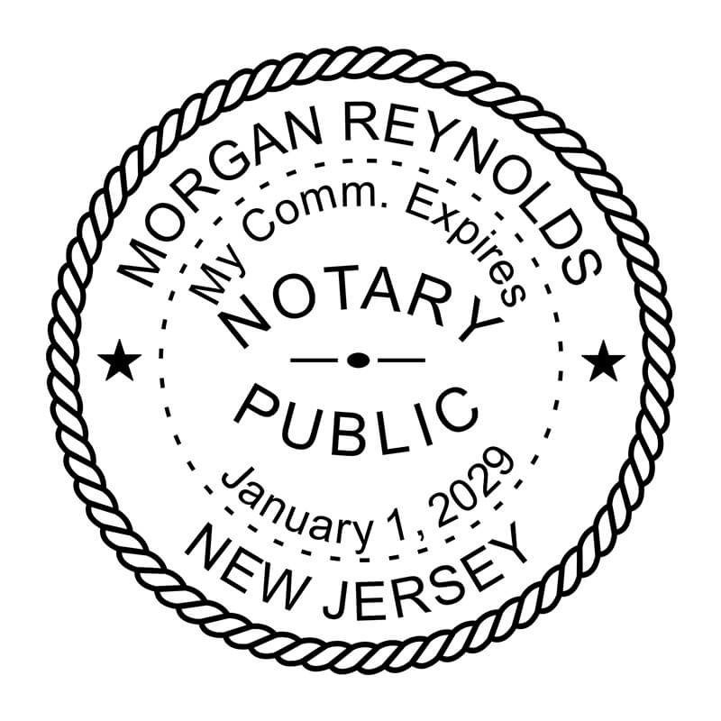 New Jersey Round Notary Stamp impression in black ink