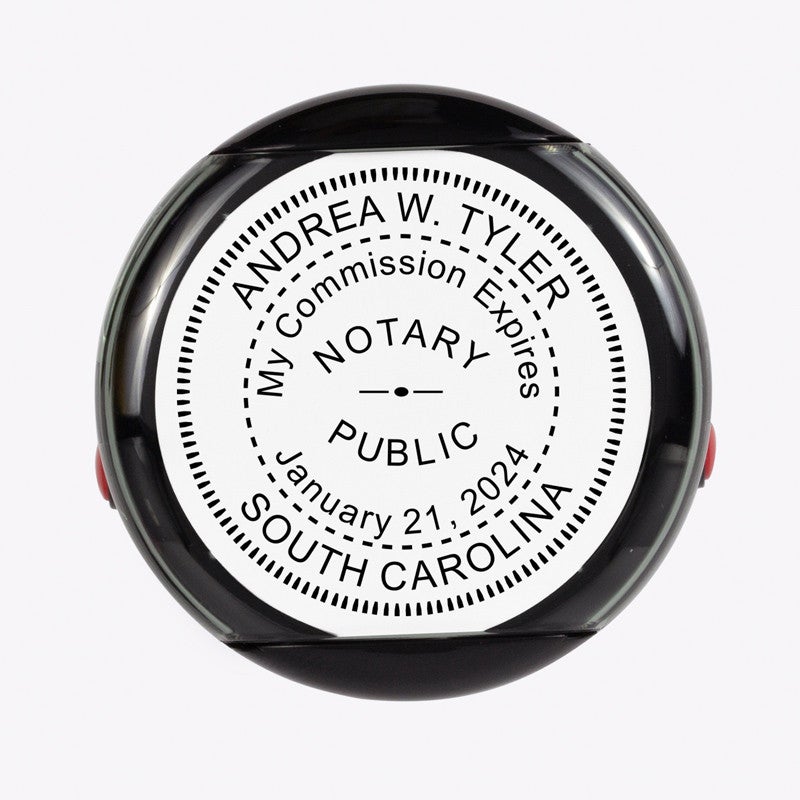 Overhead view of the South Carolina Notary With Expiration Date Round Stamp