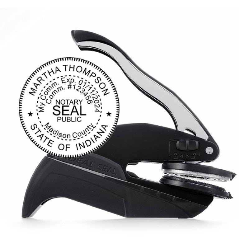 Indiana Notary Round Seal Embosser with overlay of impression