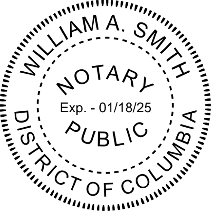 District of Columbia Notary Pink Seal - Round Design Imprint Example