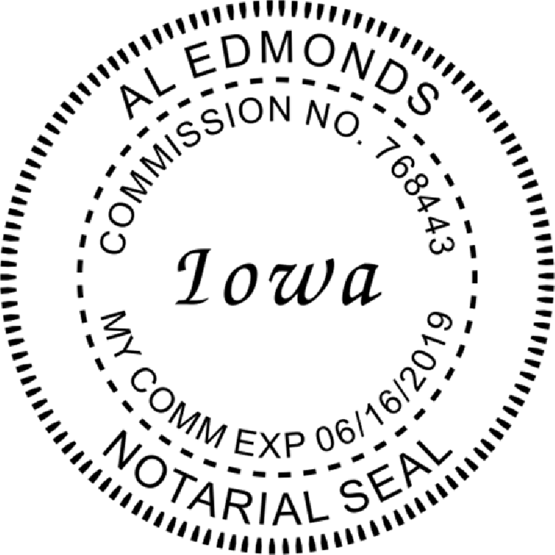 Iowa Notary Pink - Round Design Imprint Example