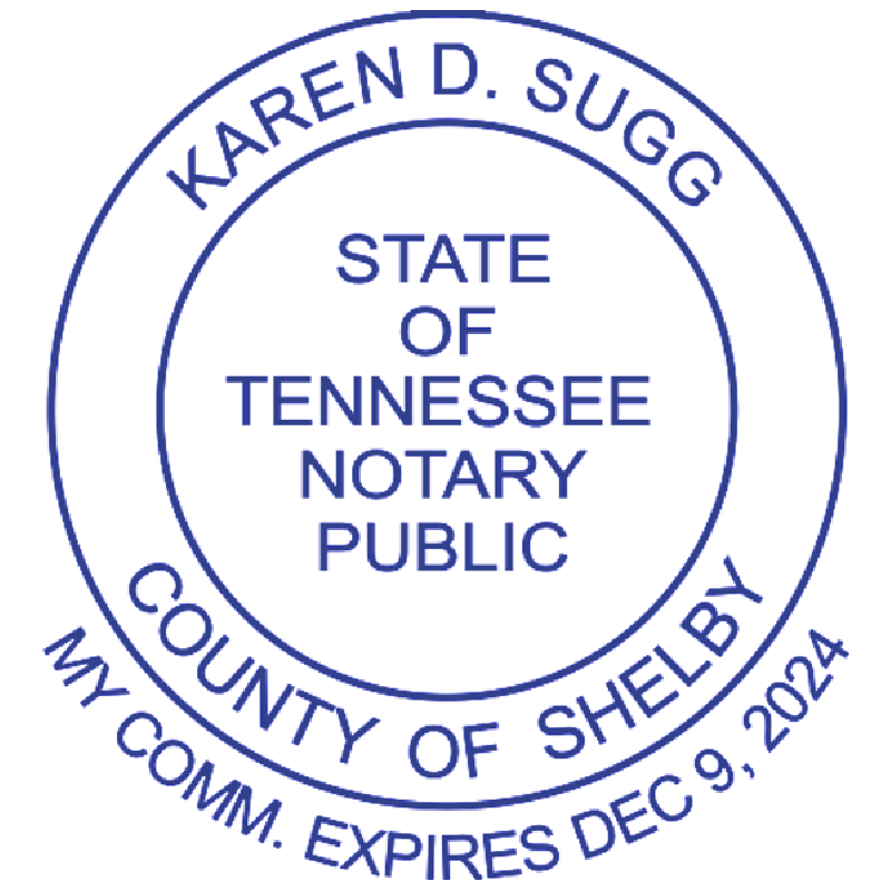Tennessee Notary Pink Stamp With Date Below - Round Design Imprint Example