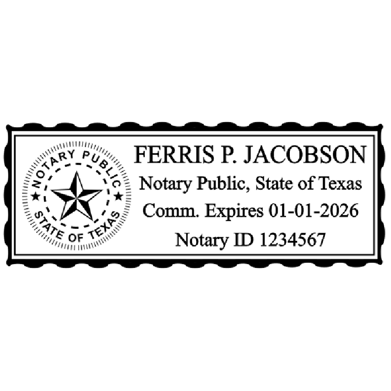 Texas Notary Pink Stamp - Rectangle Imprint Example