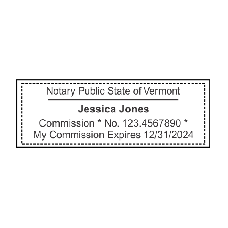 Vermont Notary Pink Stamp - Rectangle Imprint Example