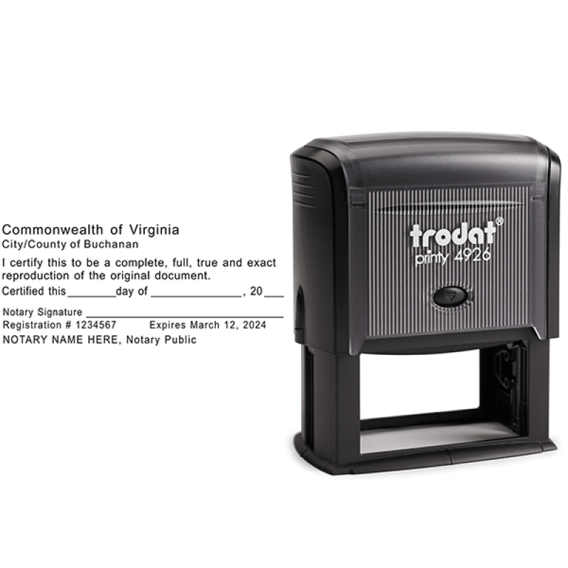 Virginia Certified True Copy Notary Stamp Body and Design