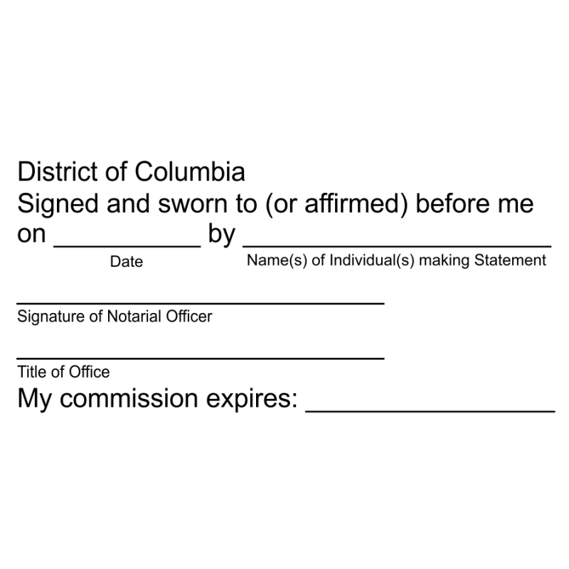 District of Columbia Jurat Notary Stamp Imprint