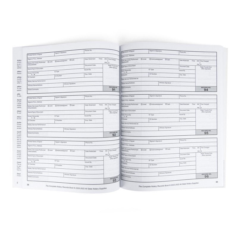 The Inside of the Complete Notary Records Book 