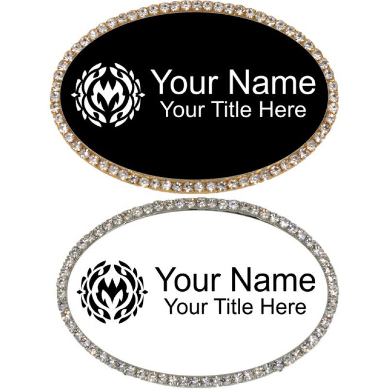 Bling Rhinestone Engraved Oval Name Badge