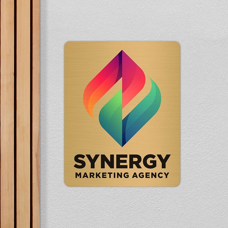 10x8 printed brass sign displayed by a doorway