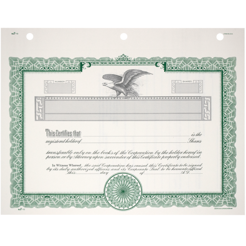 Duke 10 Blank Stock Certificates | Quantity of 20 or More