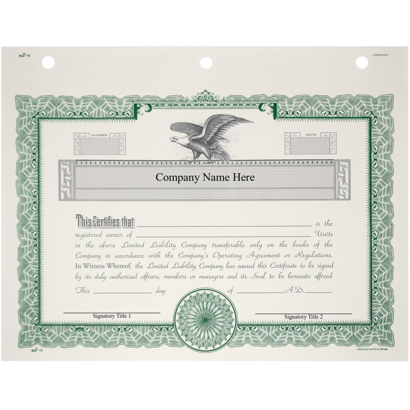 Duke 16 LLC Membership Certificates | Quantity of 20 or More