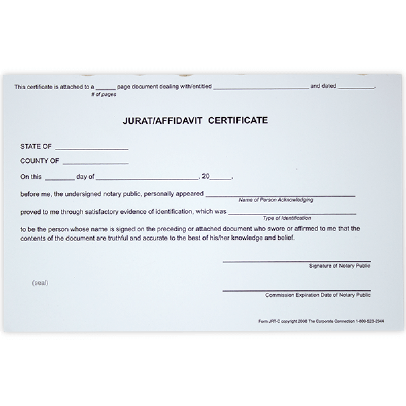 Jurat/Affidavit Notary Certificates