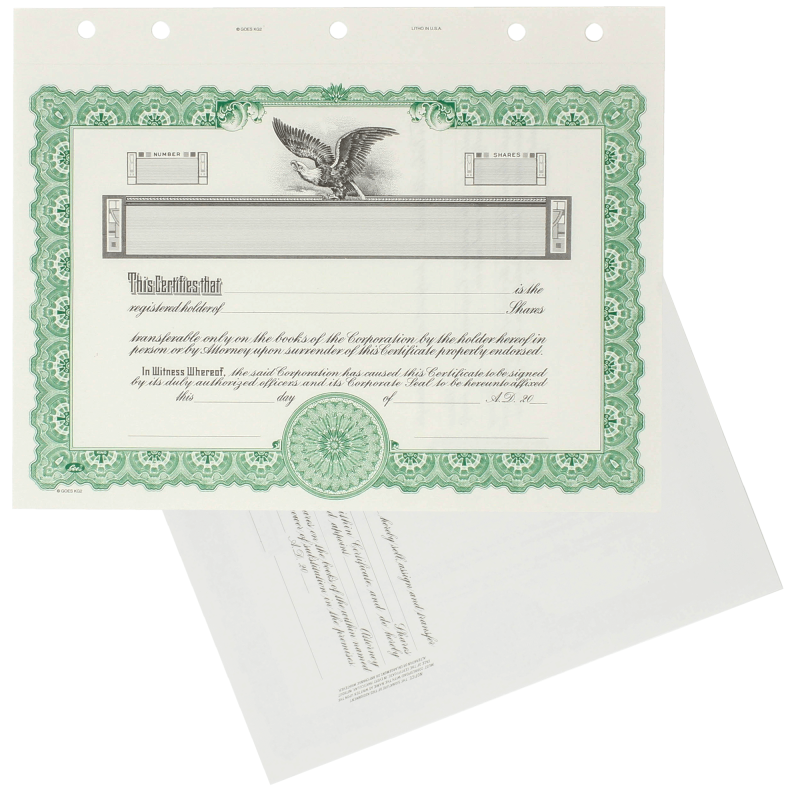 GOES KG2 Blank Corporate Stock Certificates