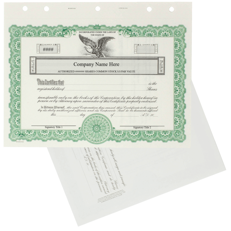 GOES KG2 Corporate Stock Certificates | Quantity 20 or More