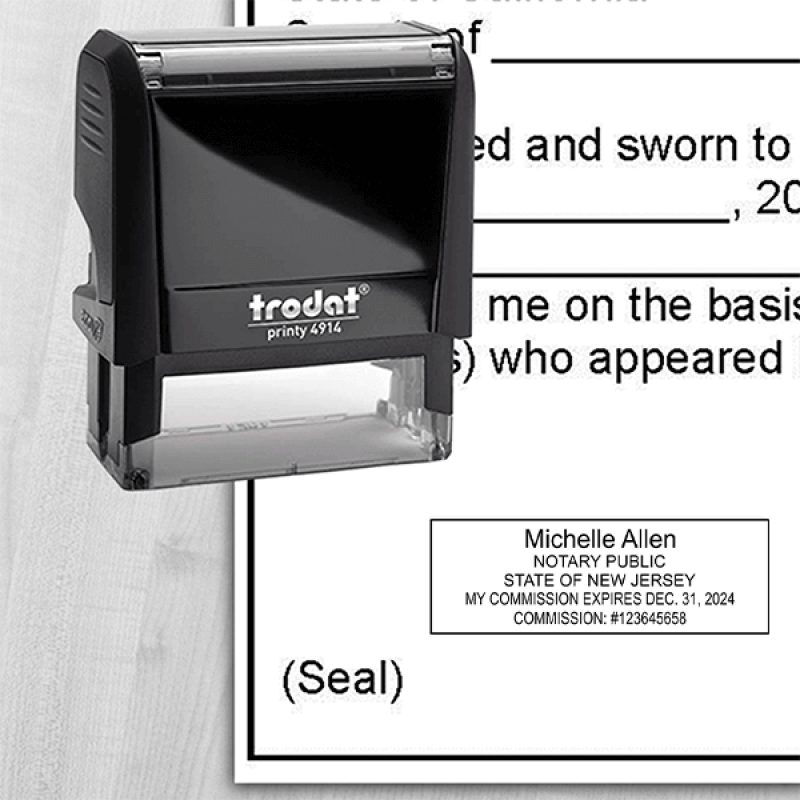 An example of the New Jersey Notary stamp on a document