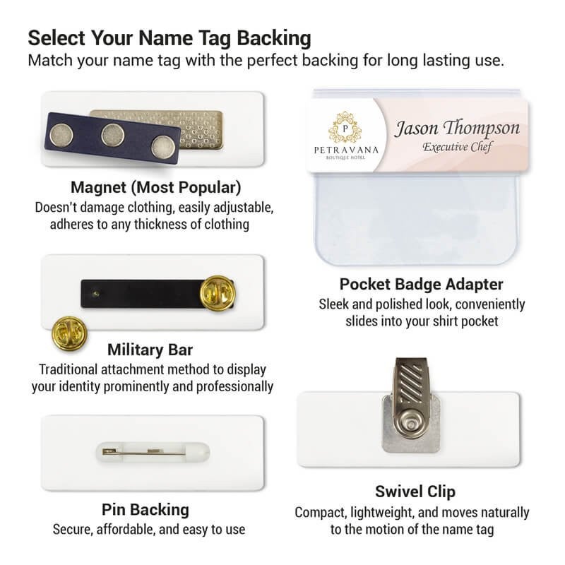 Infographic for selecting your name tag backing