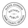 Georgia notary public stamp with circular layout and personalized name. 