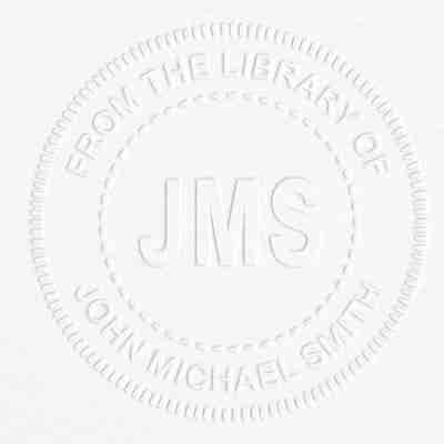 Example of From the Library Initials Personalized Book Embosser Imprint on grey paper