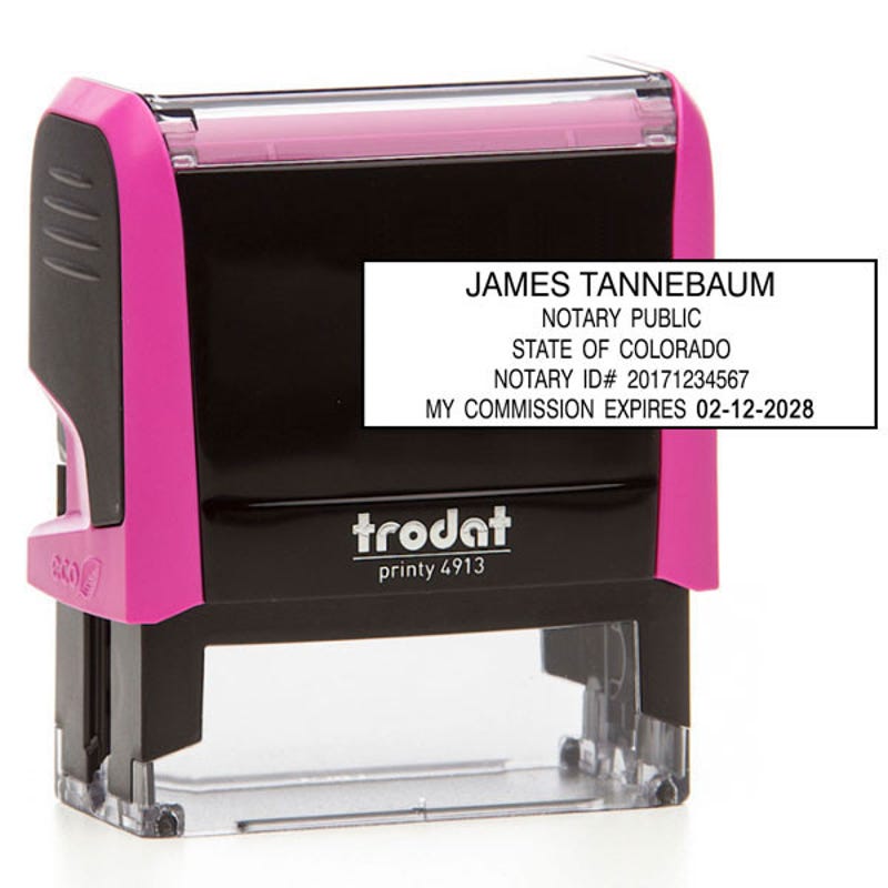 Colorado Notary Pink Stamp - Rectangle Body and Impression