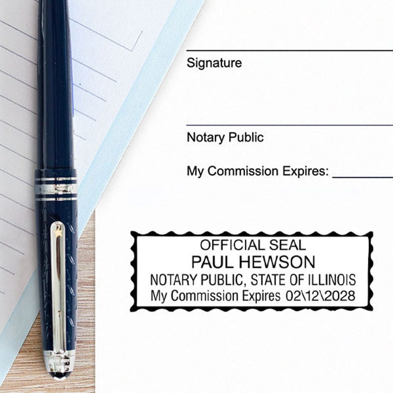 Another example of Illinois Notary Pink Stamp Impression on Paper - Rectangle