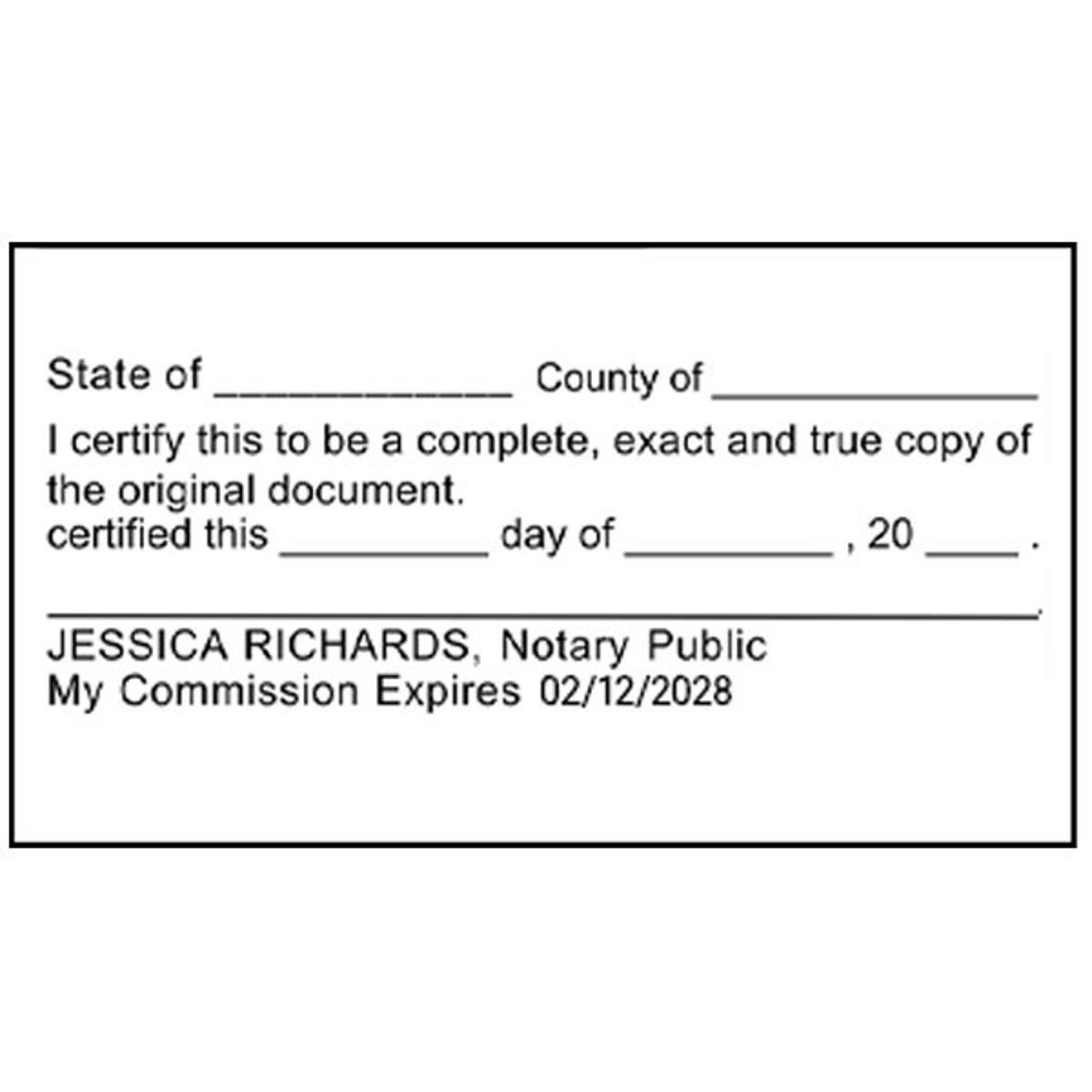 Certified True Copy Stamp for Notary Use Imprint Example