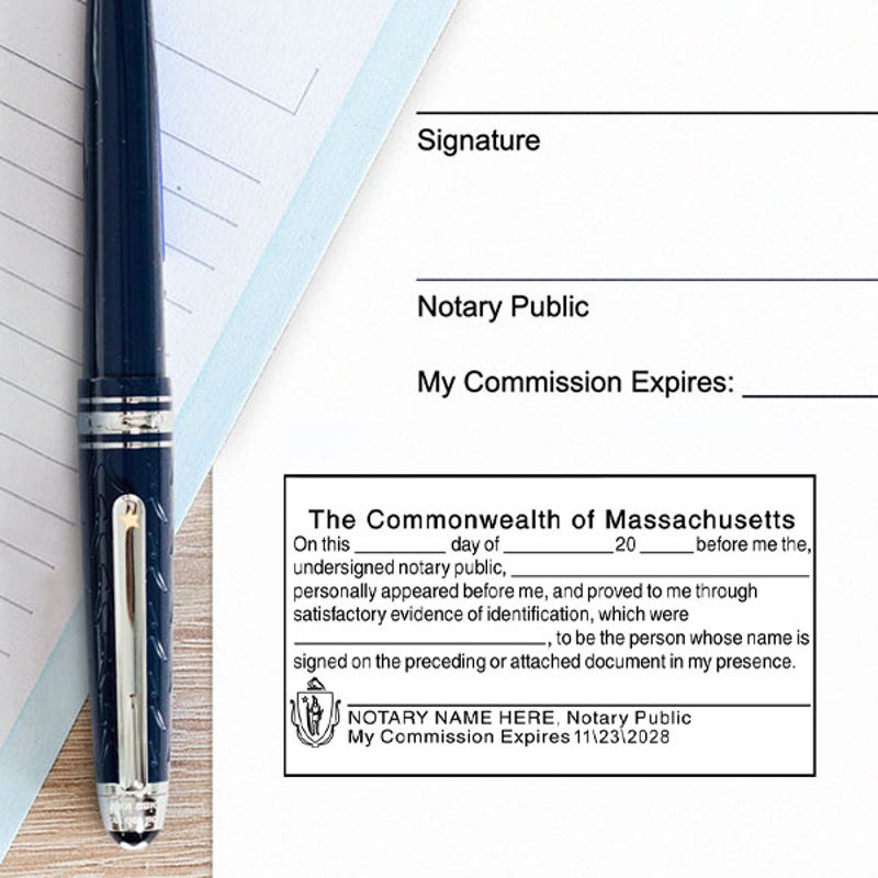 Impression on paper of Massachusetts SIGNATURE WITNESS Notary Stamp Body and Design