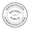 Alabama notary public seal with expiration date, name, and commission number. 