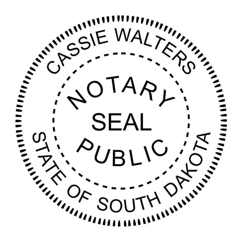 South Dakota notary public stamp with name and circular notary seal design.