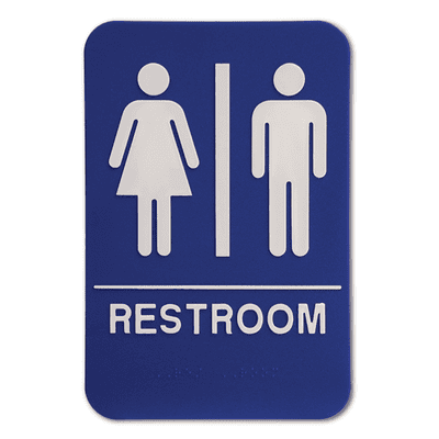Blue Unisex ADA Braille Restroom Sign | 9" x 6"