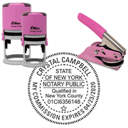 New York with County and Expiration Round Pink Notary Seal