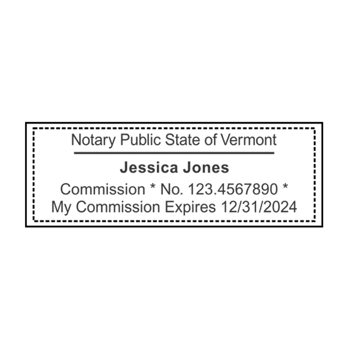 Vermont Notary Pink Stamp - Rectangle Imprint Example